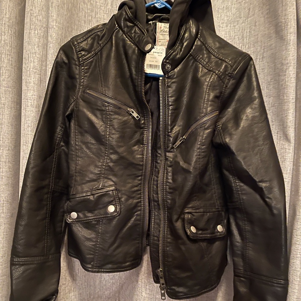Free people hooded leather jacket